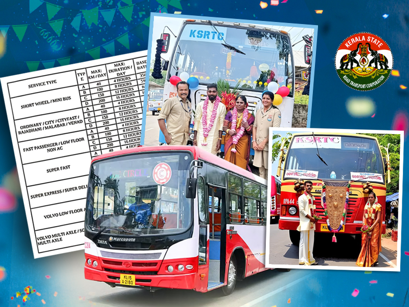 KSRTC offers chartered trips at low cost for weddings, private trips, etc.
